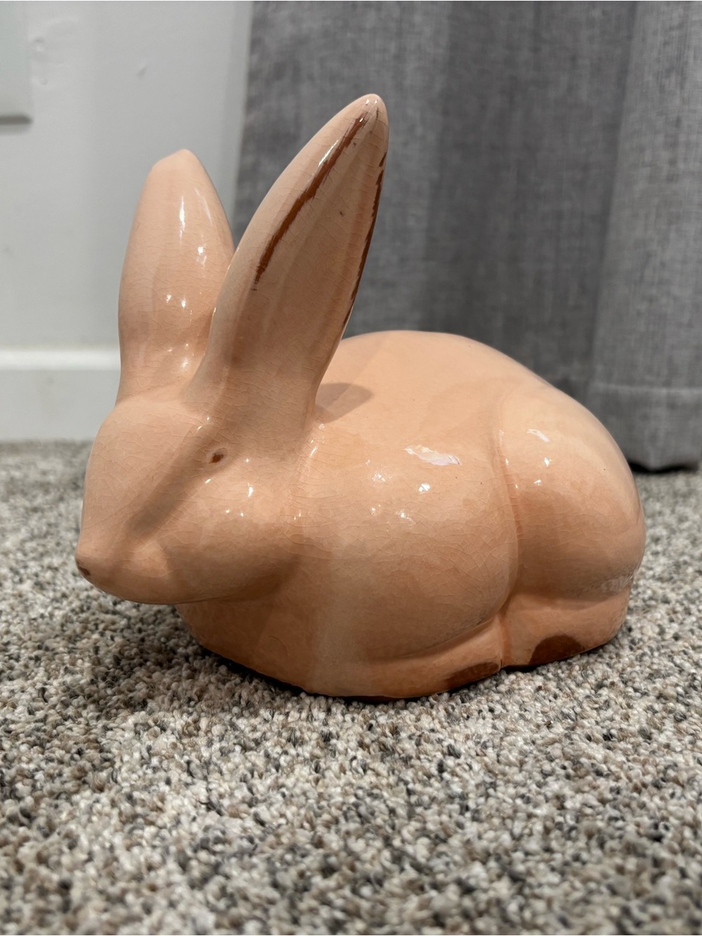 Ceramic Peach Bunny Sculpture - Home Art Accent